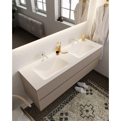 Mondiaz VICA Ensemble de meuble de salle de bain - 150cm - meuble sous-vasque fumée - 2 tiroirs - lavabo nuage double - 2 trous de robinet version XL 60cm de haut