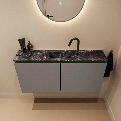 MONDIAZ TURE-DLUX Meuble toilette - 100cm - Smoke - EDEN - vasque Lava - position centrale - 1 trou de robinet