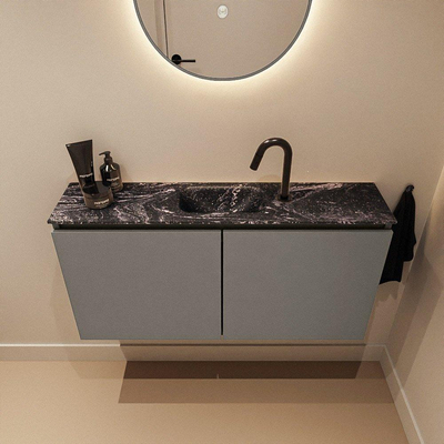 MONDIAZ TURE-DLUX meuble WC 100 cm Smoke. EDEN lavabo Lava position milieu. Avec 1 trou de robinet.