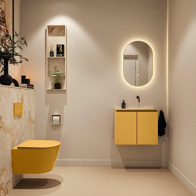 MONDIAZ TURE-DLUX meuble de toilettes 60cm Ocher. EDEN lavabo Frappe position à droite. Sans trou de robinet.