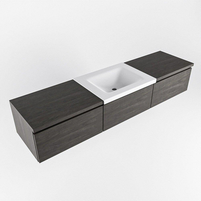 MONDIAZ BUKLA meuble de salle de bain 180 cm avec module 60 couleur Marron Foncé avec 3 tiroirs. Lavabo CLOUD centre 1 trou de robinet couleur Talc.