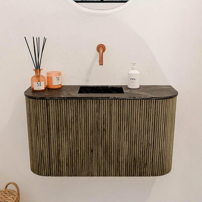 Mondiaz JOYA-DLUX 73.2cm toiletmeubel - ronding links en rechts kleur Dusk - Wastafel FAYE positie Midden Zonder kraangat kleur Lava.