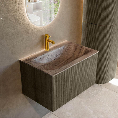 MONDIAZ KURVE-DLUX Meuble de salle de bains 70cm couleur Shadow avec 1 tiroir et 0 porte. Lavabo BIG SMALL Central 1 trou de robinet Oza.