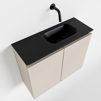 MONDIAZ TURE Fonteinset - 60x23x50cm - 0 kraangaten - 2 deuren - linen mat - Wasbak rechts - Solid Surface Zwart