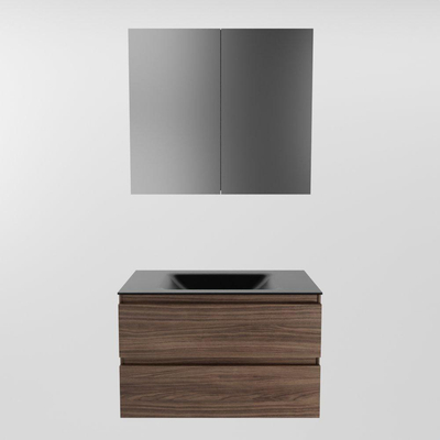 Mondiaz Aivy badmeubelset - 80x45x50cm - 0 kraangaten - 1 wasbak urban Solid surface - Midden - 2 lades - Met spiegelkast - Melamine Mocha