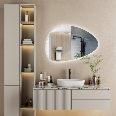 Arcqua Rocker miroir – forme organique – 120 x 80 cm – LED indirecte tout autour – chauffage de miroir – Naturel