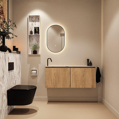 MONDIAZ TURE-DLUX Meuble toilette - 120cm - Washed Oak - EDEN - vasque Glace - position gauche - 1 trou de robinet