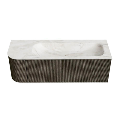 Mondiaz KURVE-DLUX Ensemble de meuble de salle de bains - 135x46x40cm - 1 tiroir - 1 porte - lavabo solid surface - droit - sans trou de robinet - Shadow