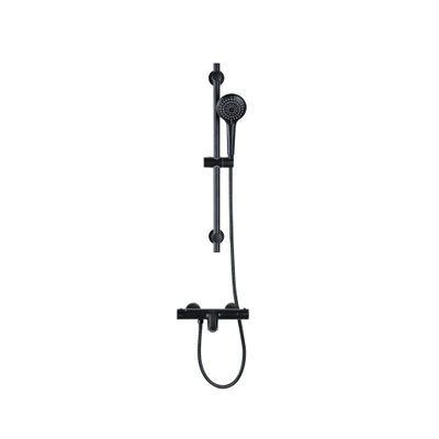 Adema Sparkle 2.0 Ensemble pour baignoire - robinet de baignoire thermostatique - barre de douche 70 cm - douchette à main ronde - flexible de douche métallique - noir mat