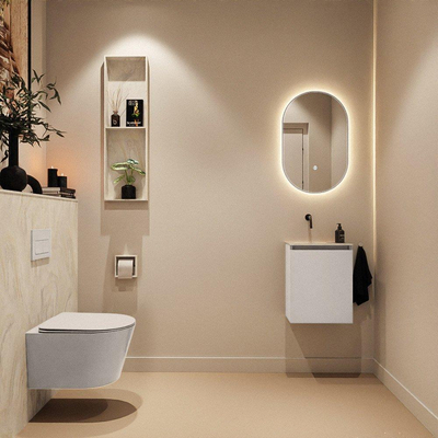 MONDIAZ TURE-DLUX meuble WC 40 cm Linen. EDEN lavabo Ostra position gauche. Sans trou de robinet.