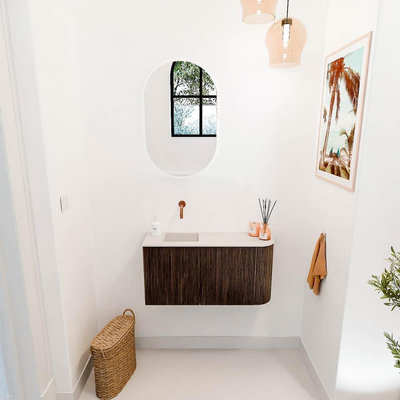Mondiaz JOYA-DLUX 81.6cm toiletmeubel - ronding rechts kleur Walnut - Wastafel FAYE positie Links Zonder kraangat kleur Meli.