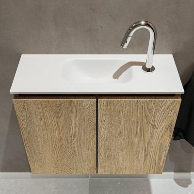 Mondiaz TURE Meuble lave-mains 60x23x50cm 1 trou de robinet 2 portes Washed oak mat Lavabo Eden Centre Solid Surface Blanc