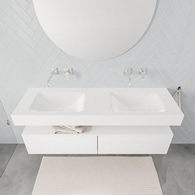 MONDIAZ ALAN 150cm - meuble bas - 2 tiroirs - lavabo suspendu - 2 vasques - 0 trous de robinet - talc