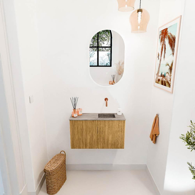Mondiaz JOYA-DLUX 70cm toiletmeubel - kleur Oak - Wastafel FAYE positie Rechts Zonder kraangat kleur Oza.