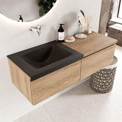 MONDIAZ BUKLA 120cm badmeubel met module 60 kleur Washed Oak met 2 lades. Wastafel CLOUD links 0 kraangaten kleur Urban.