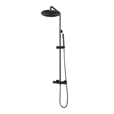 Brauer Gunmetal Carving Douche pluie 30cm thermostatique mural avec douchette rond 1 jet stick flexible 150cm lisse et barre avec curseur Gunmetal brossé PVD