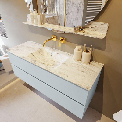 MONDIAZ VICA-DLUX Ensemble meuble de salle de bains - 130cm - meuble sous-vasque clay - 2 tiroirs - lavabo encastré cloud central - sans trous de robinet - version haute 60cm - glace