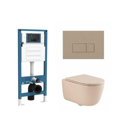 QeramiQ Dely Swirl Ensemble de WC - réservoir encastré Qeramiq Flush - abattant slim - plaque de commande taupe en plastique - boutons rectangulaires - beige