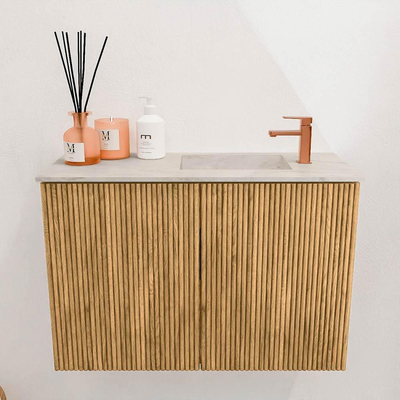 Mondiaz JOYA-DLUX 60cm toiletmeubel - kleur Oak - Wastafel FAYE positie Rechts 1 kraangat kleur Ostra.