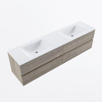 Mondiaz Vica ensemble de meuble de salle de bain - 180cm - meuble sous-vasque marron clair gris - 4 tiroirs - lavabo cloud double - 2 trous de robinet - version haute de 60cm - talc