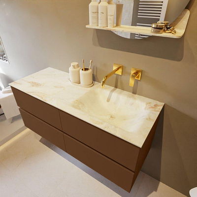 MONDIAZ VICA-DLUX Ensemble meuble de salle de bains - 120cm - meuble bas rust - 4 tiroirs - vasque encastrée cloud à droite - sans trous de robinetterie - version haute 60cm - frape
