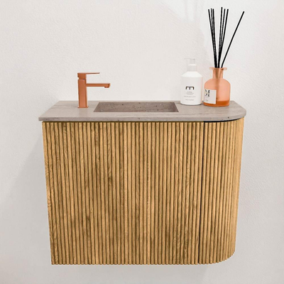 Mondiaz JOYA-DLUX 51.6cm toiletmeubel - ronding rechts kleur Oak - Wastafel FAYE positie Links 1 kraangat kleur Saba.