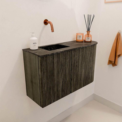 Mondiaz JOYA-DLUX 71.6cm toiletmeubel - ronding rechts kleur Shadow - Wastafel FAYE positie Links Zonder kraangat kleur Lava.