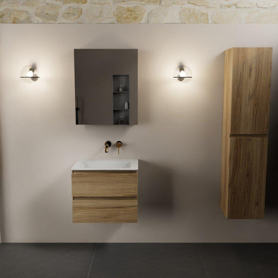 Mondiaz AIVY Ensemble de meuble - 60x45x50cm - 0 trous de robinet - 1 vasque talc Solid surface - Centre - 2 tiroirs - avec armoire de toilette - Melamine Chai