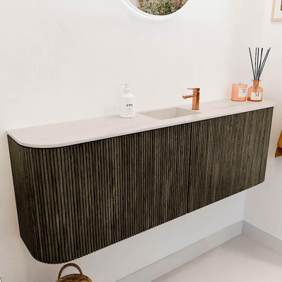 Mondiaz JOYA-DLUX 123.2cm toiletmeubel - ronding links en rechts kleur Shadow - Wastafel FAYE positie Midden 1 kraangat kleur Meli.