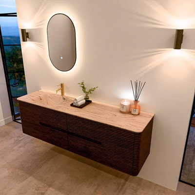 Mondiaz CIRO-DLUX Badkamermeubelset - 170x45x50cm - Solid surface wastafel Arena - 1 wasbak Links - 1 kraangat - 4 lades - Walnut
