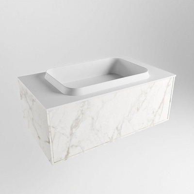 MONDIAZ ERIN Badkamermeubelset - 80cm - carrara - 1 lade - wasbak midden - 1 kraangat - Talc