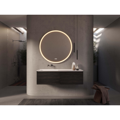 Thebalux Tresor Ensemble meuble de salle de bains - 140x55x41.5cm - 2 tiroirs - sans poignées - Vasque Corian - gauche - sans trou de robinet - Italian Alpi