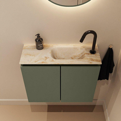 MONDIAZ TURE-DLUX 60cm toiletmeubel Army. EDEN wastafel Frappe positie rechts. Met 1 kraangat.
