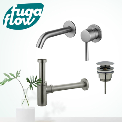 FugaFlow Eccelente Sobrado Badkamer Slim Wastafelkraanset - inbouw wastafelkraan - klikwaste plug - design sifon - PVD Geborsteld RVS -