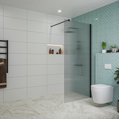 FugaFlow Eccelente Vetro inloopdouche badkamer - 90x200cm - ribbelglas - wandarm - mat zwart -