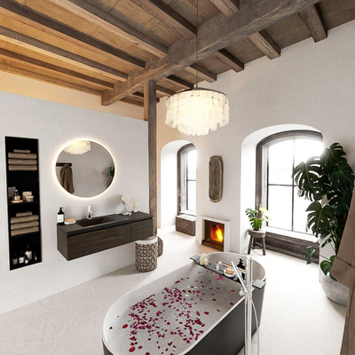 MONDIAZ BUKLA 120cm ensemble de meuble avec module 40 couleur Marron Foncé avec 2 tiroirs. Lavabo CLOUD gauche 1 trou de robinet couleur Urban.
