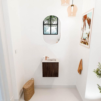 Mondiaz JOYA-DLUX 40cm toiletmeubel - kleur Walnut - Wastafel FAYE positie Rechts 1 kraangat kleur Nata.