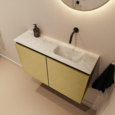 MONDIAZ TURE-DLUX Meuble de WC 80 cm Oro. EDEN lavabo Ostra position droite. Sans trou de robinet.