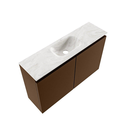 MONDIAZ TURE-DLUX 80cm toiletmeubel Rust. EDEN wastafel Ostra positie midden. Met 1 kraangat.