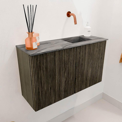 Mondiaz JOYA-DLUX 70cm meuble de salle de bains - couleur Shadow - Vasque FAYE position Droite Sans trou de robinet couleur Sombra.