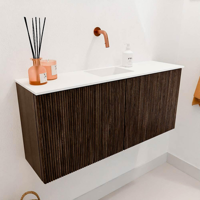Mondiaz JOYA 90cm toiletmeubel - kleur Walnut - Wastafel FAYE positie Midden Zonder kraangat kleur Talc.