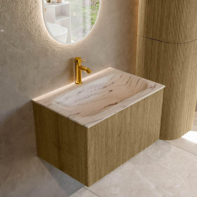 MONDIAZ KURVE-DLUX Meuble de salle de bains 70cm couleur Dusk avec 1 tiroir et 0 porte. Lavabo BIG SMALL Central 1 trou de robinet Nata.