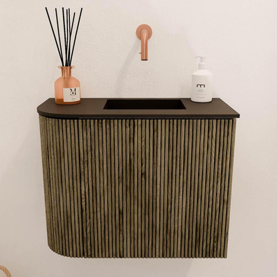 Mondiaz JOYA 51.6cm meuble de toilette - arrondi gauche couleur Dusk - Lavabo FAYE position Droite Sans trou de robinet couleur Urban.