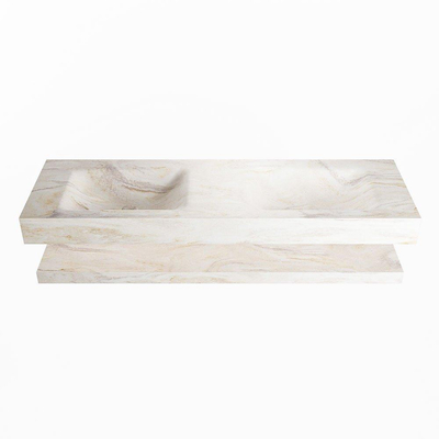 Mondiaz ALAN-DLUX Ensemble de meuble - 150cm - meuble Ostra mat - 0 tiroirs - Lavabo Cloud Ostra suspendu - vasque Gauche et droite - 0 trous de robinet