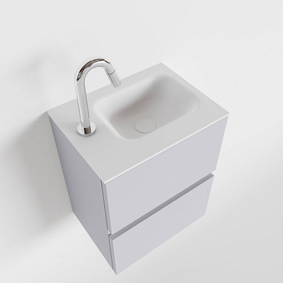 MONDIAZ ADA Meuble WC - 40x30x50cm - 1 trou de robinet - 2 tiroirs - cale mat - vasque à gauche - Solid surface - Blanc