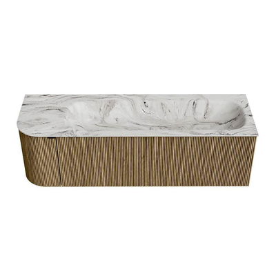 Mondiaz KURVE-DLUX Ensemble de meuble de salle de bains - 145x46x40cm - 1 tiroir - 1 porte - lavabo solid surface - droit - 1 trou de robinet - Dusk