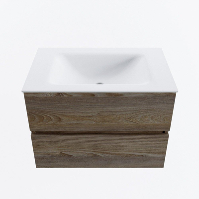 Mondiaz VICA Ensemble de meuble de salle de bain - 70cm - meuble sous-vasque marron foncé gris - 2 tiroirs - lavabo nuage milieu - 1 trou de robinet - version haute 60cm - talc