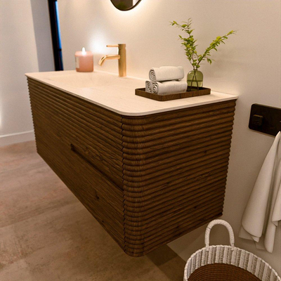 Mondiaz CIRO-DLUX Meuble de salle de bains - 120x45x50cm - Plan vasque Solid surface Meli - 1 vasque à gauche - 1 trou de robinet - 2 tiroirs - Dusk