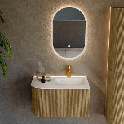 Mondiaz KURVE Badkamermeubelset - 75x46x40cm - 1 lade - 1 deur - wastafel solid surface - rechts - 1 kraangat - Dusk