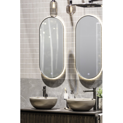 H&R Badmeubelen Oval 2.0 spiegel – ovaal – 40x90 cm – indirecte LED rondom – spiegelverwarming – Gunmetal